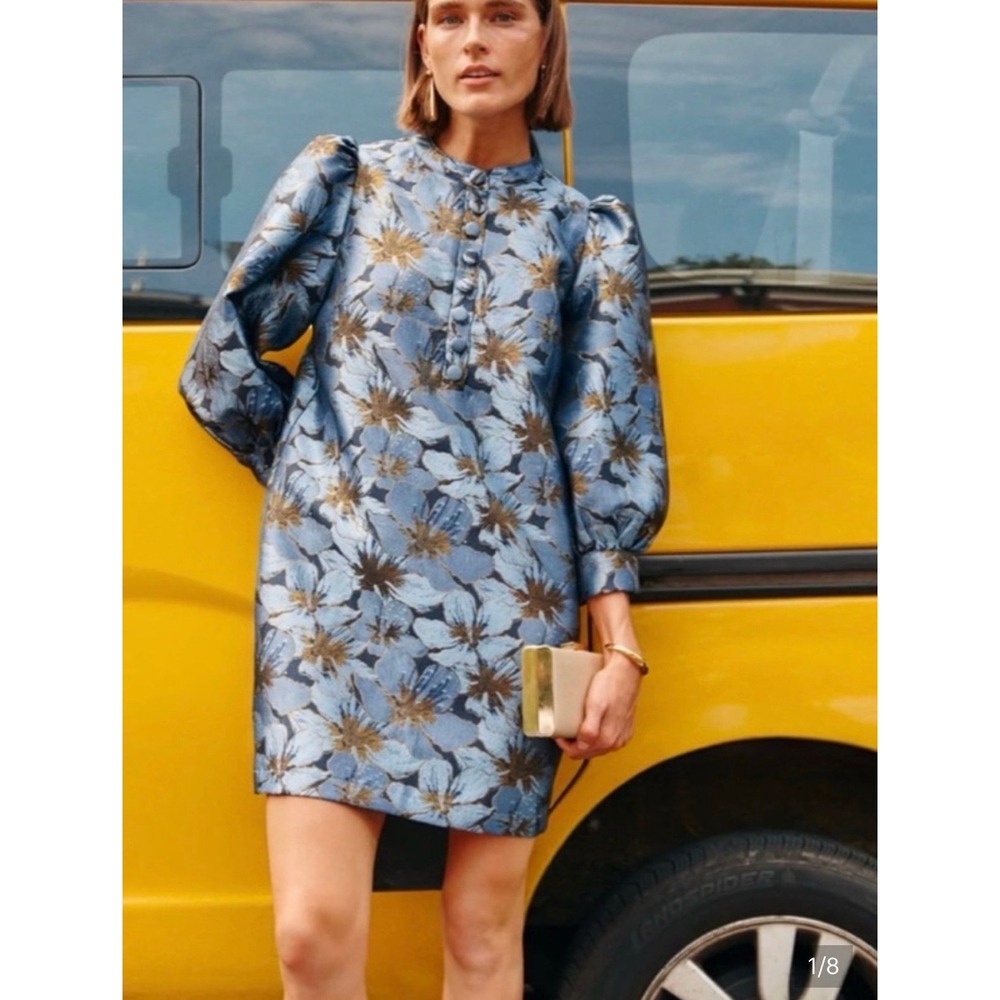 Pomander Place Blue Blossom Jacquard Samantha Dress M NWOT $200